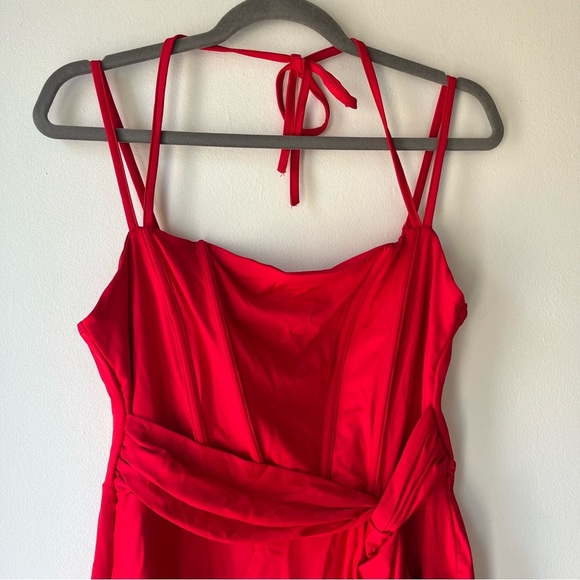 SHEIN SXY Red Knot Front Ruched Bodycon Mini Dress Women’s L NWT Party Cocktail - Picture 2 of 8